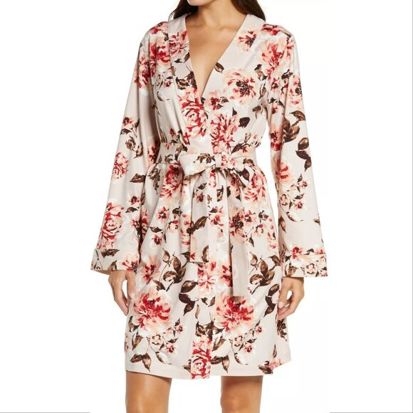 MASON Grey Classic Short ROBE Size L ASO TV Blush Floral Peonies NEW - Picture 2 of 6